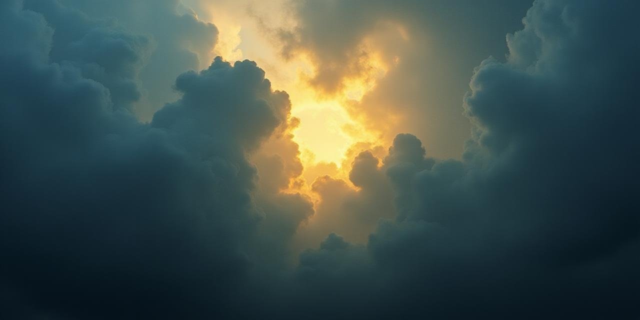 Abstract representation of pressure with heavy atmospheric layers and golden light breaking through