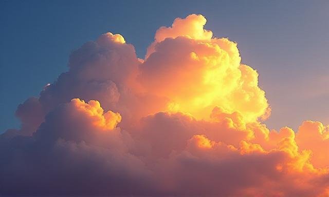Vibrant yellow and blue clouds at sunset